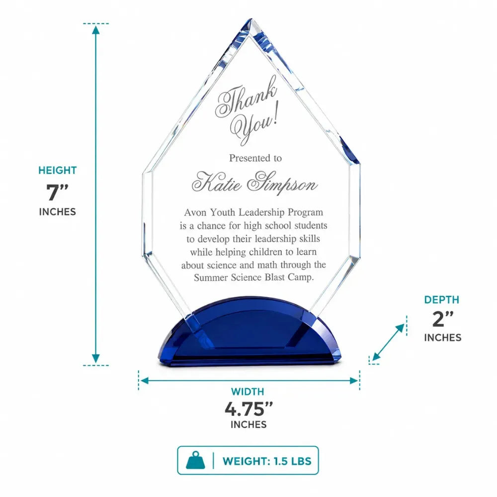 Arrowhead Crystal Award with Blue Base - Corporate
