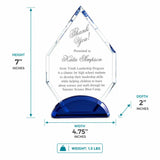 Arrowhead Crystal Award with Blue Base - Corporate