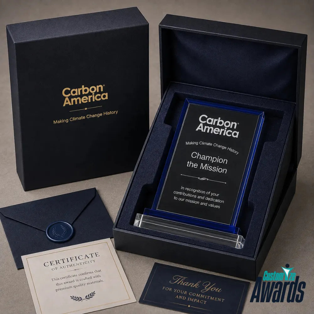Blue Trim Rectangle Crystal Award