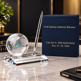 Executive Crystal Globe & Pen Set - Corporate Award
