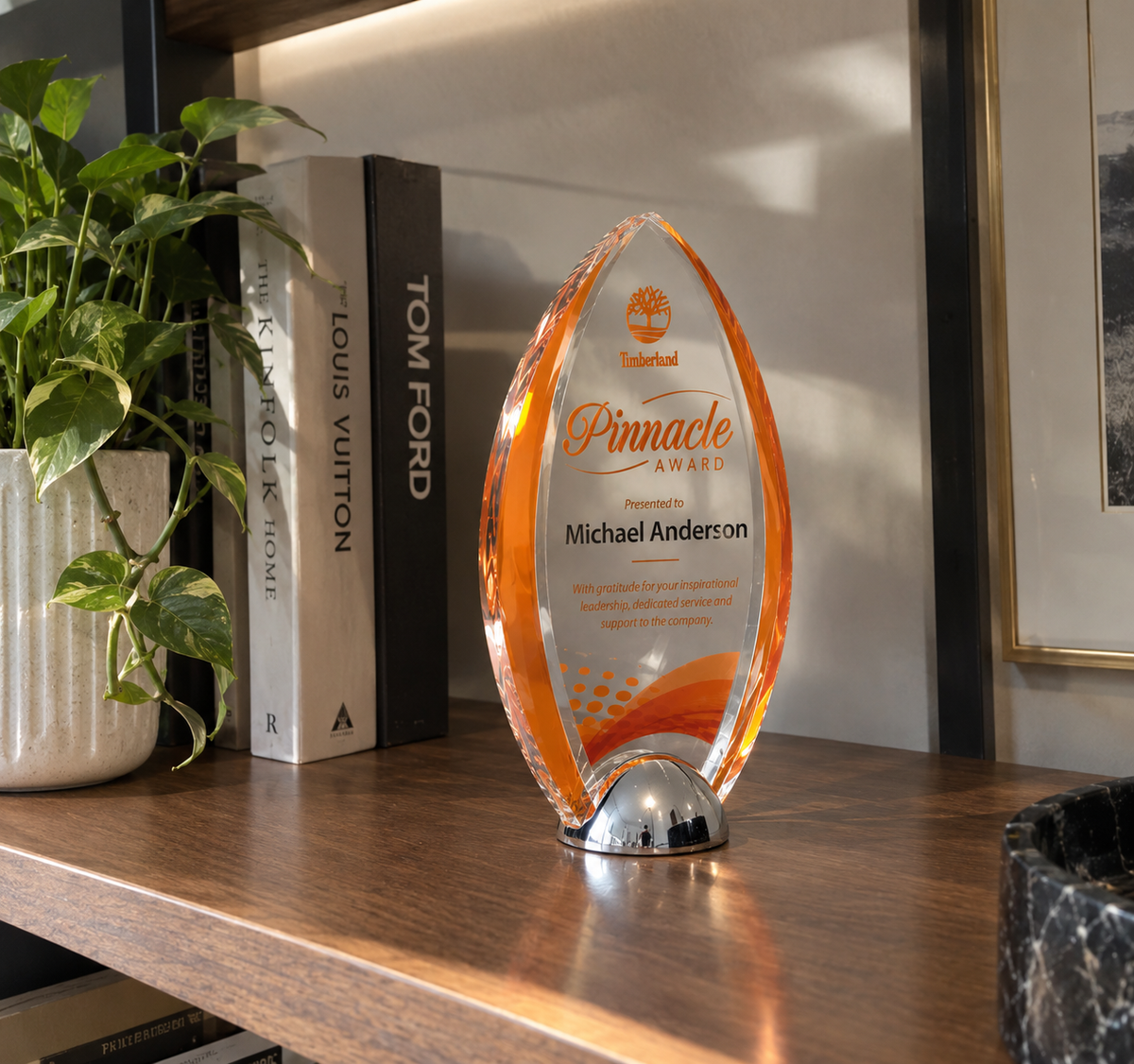 Orange Full-Color Crystal Award - Employee