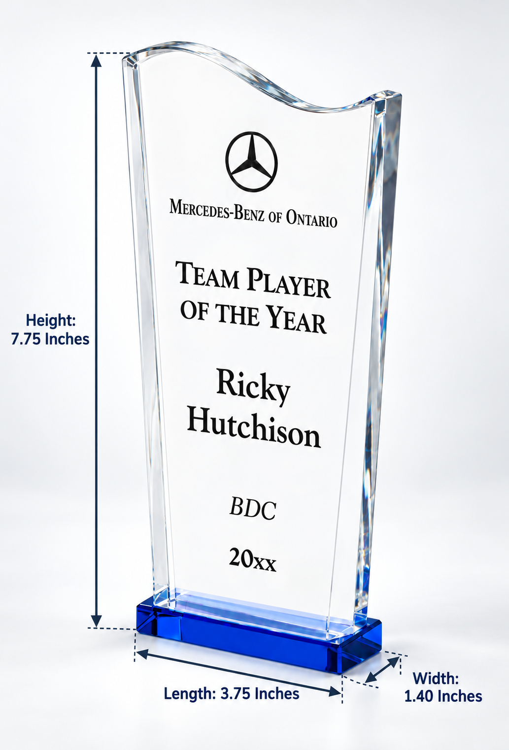 Blue Wedge Wave Crystal Award