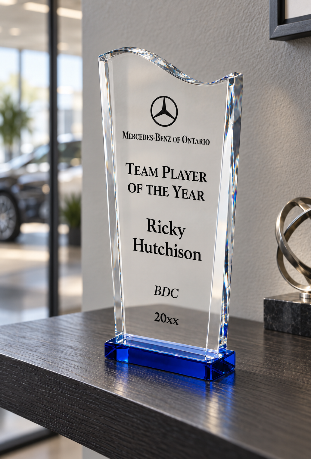 Blue Wedge Wave Crystal Award
