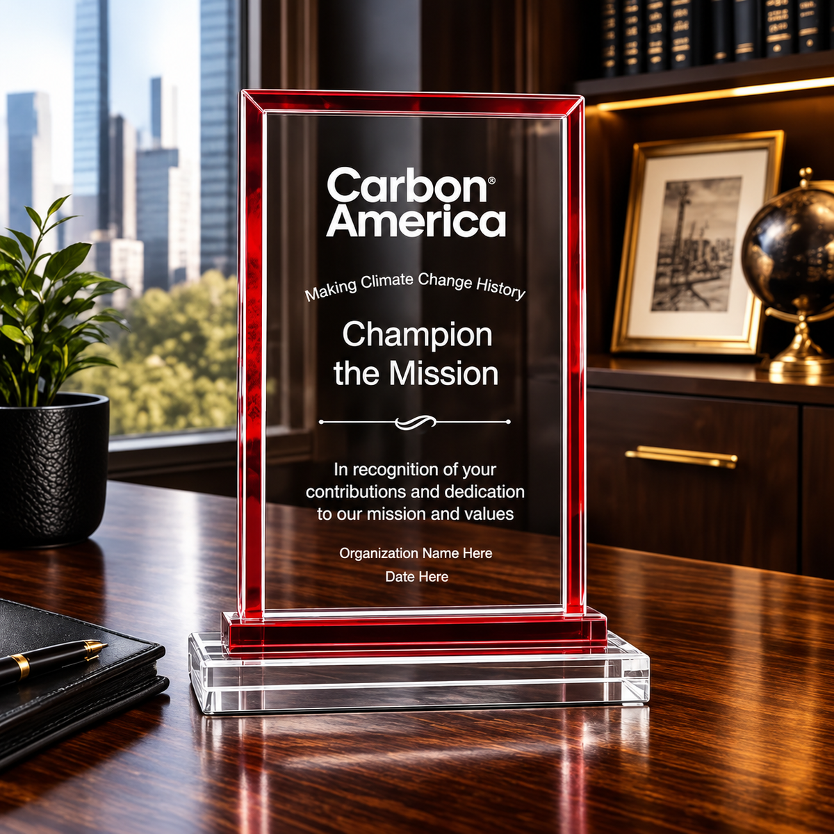 Red Trim Rectangle Crystal Award