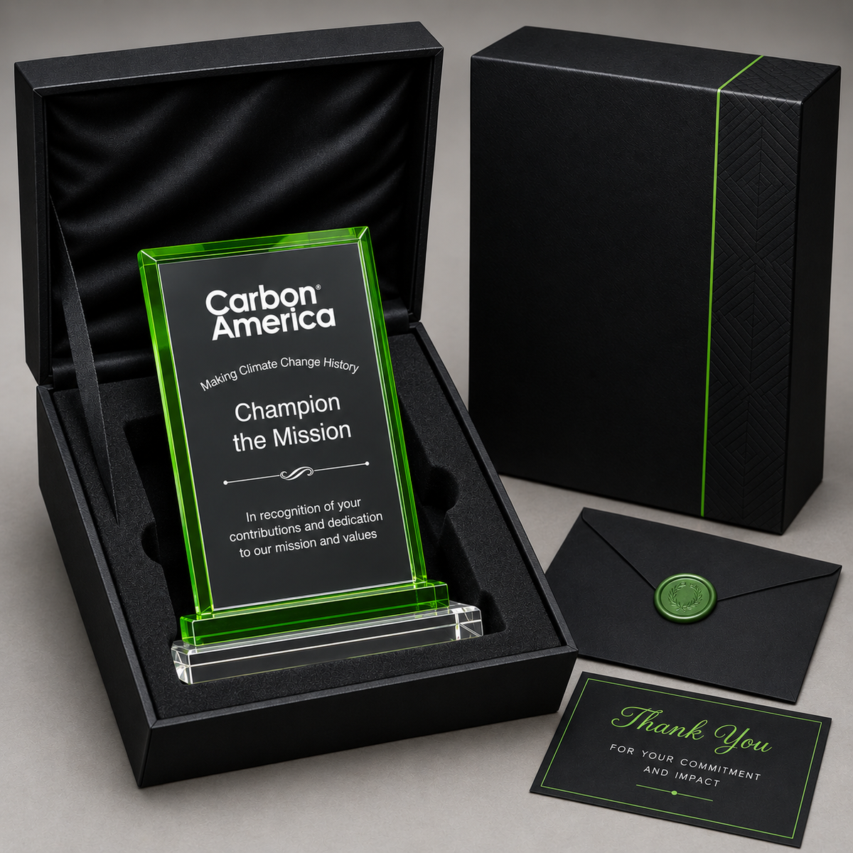 Green Trim Rectangle Crystal Award