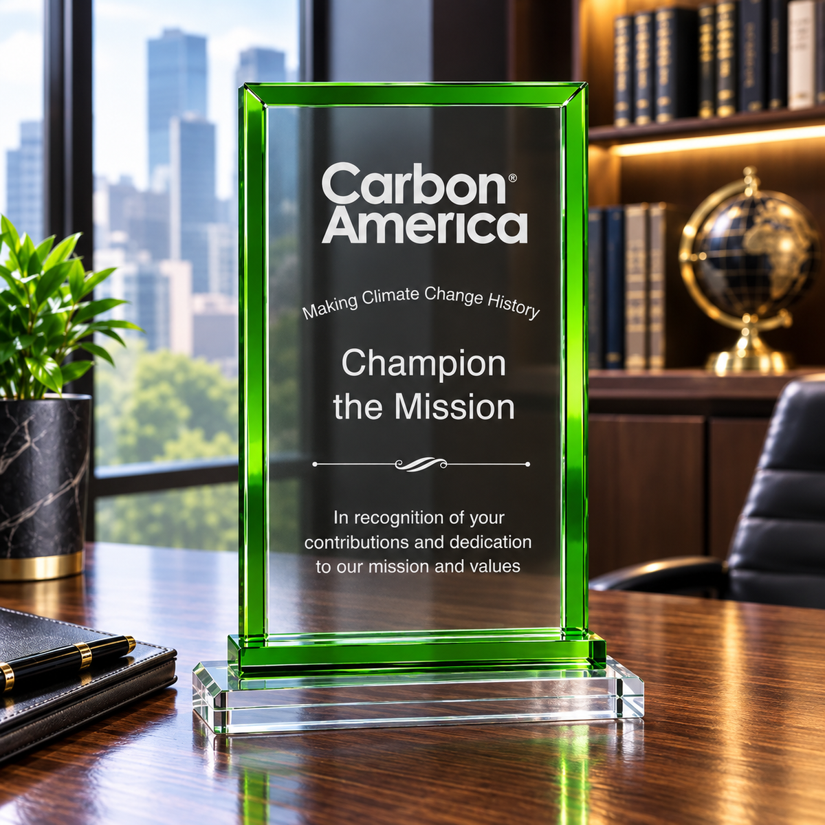 Green Trim Rectangle Crystal Award