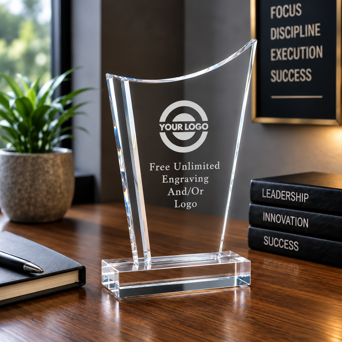 Cool Blue Accent Crystal Award