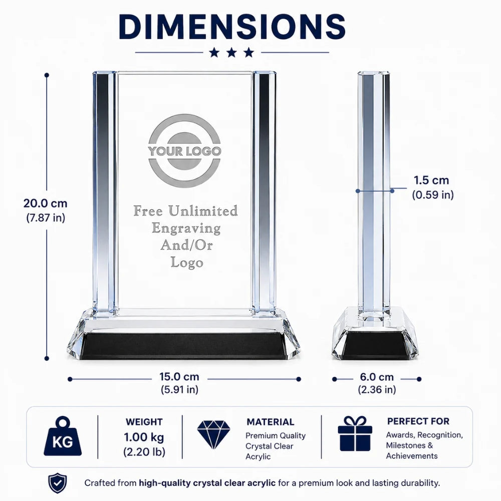 Cool Blue Rectangle Crystal Award