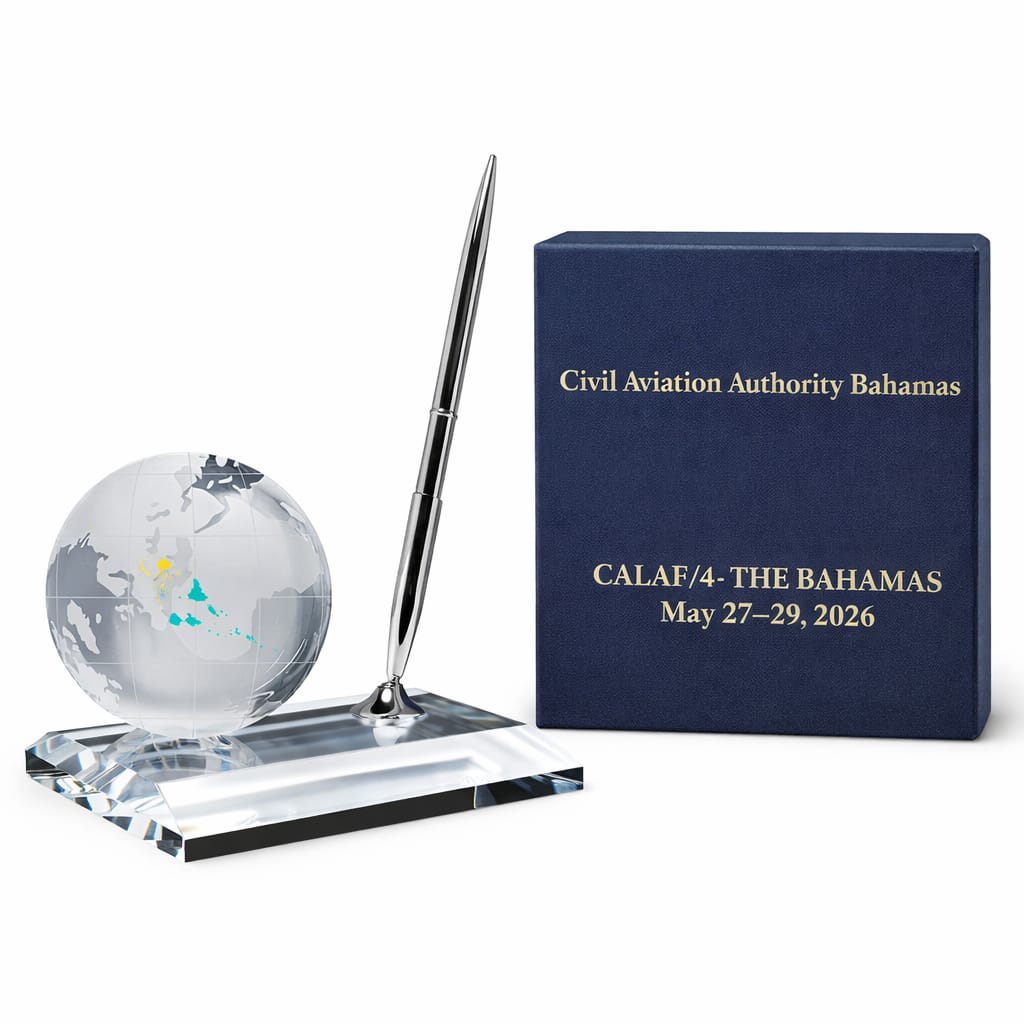 Executive Crystal Globe & Pen Set - Corporate Award