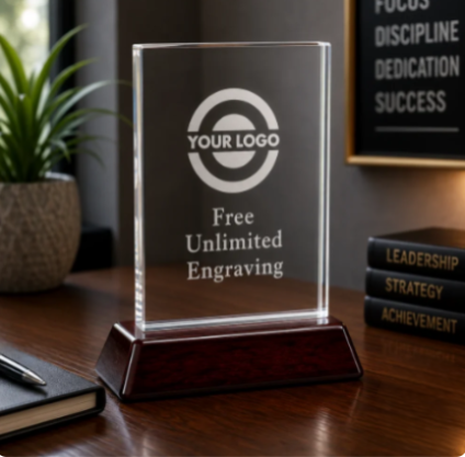 Rosewood Rectangle Crystal Award