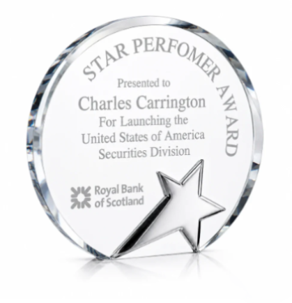 Circle Crystal Star Award with Blue Accent Base