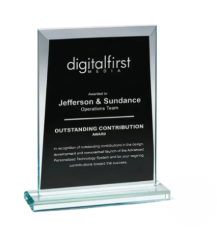 Sullivan Jade Rectangle crystal plaque Award