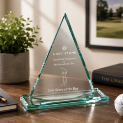 Curved Oxford Jade Pyramid Glass Award