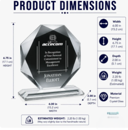 Kitchener Jade Octagon plaque crystal Award