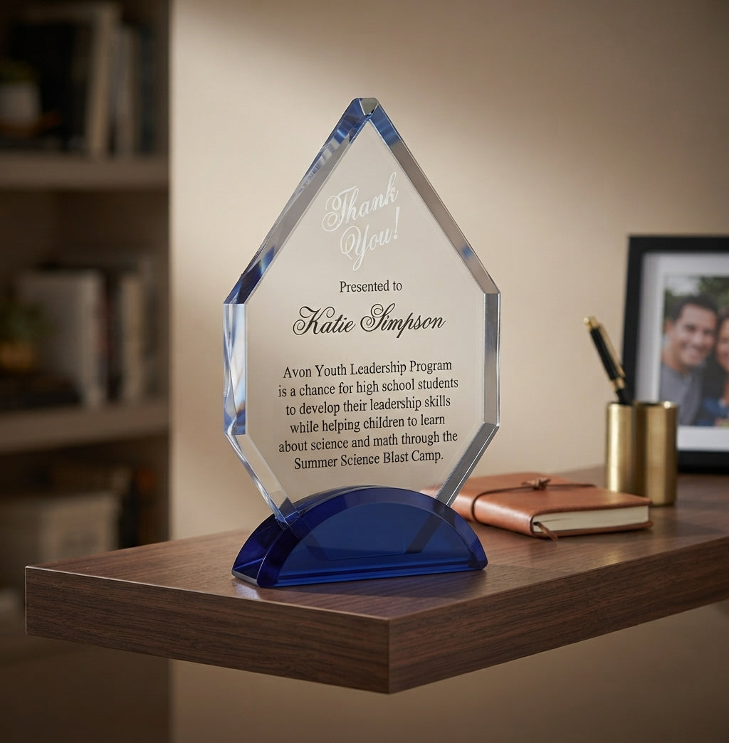 Arrowhead Crystal Award with Blue Base - Corporate