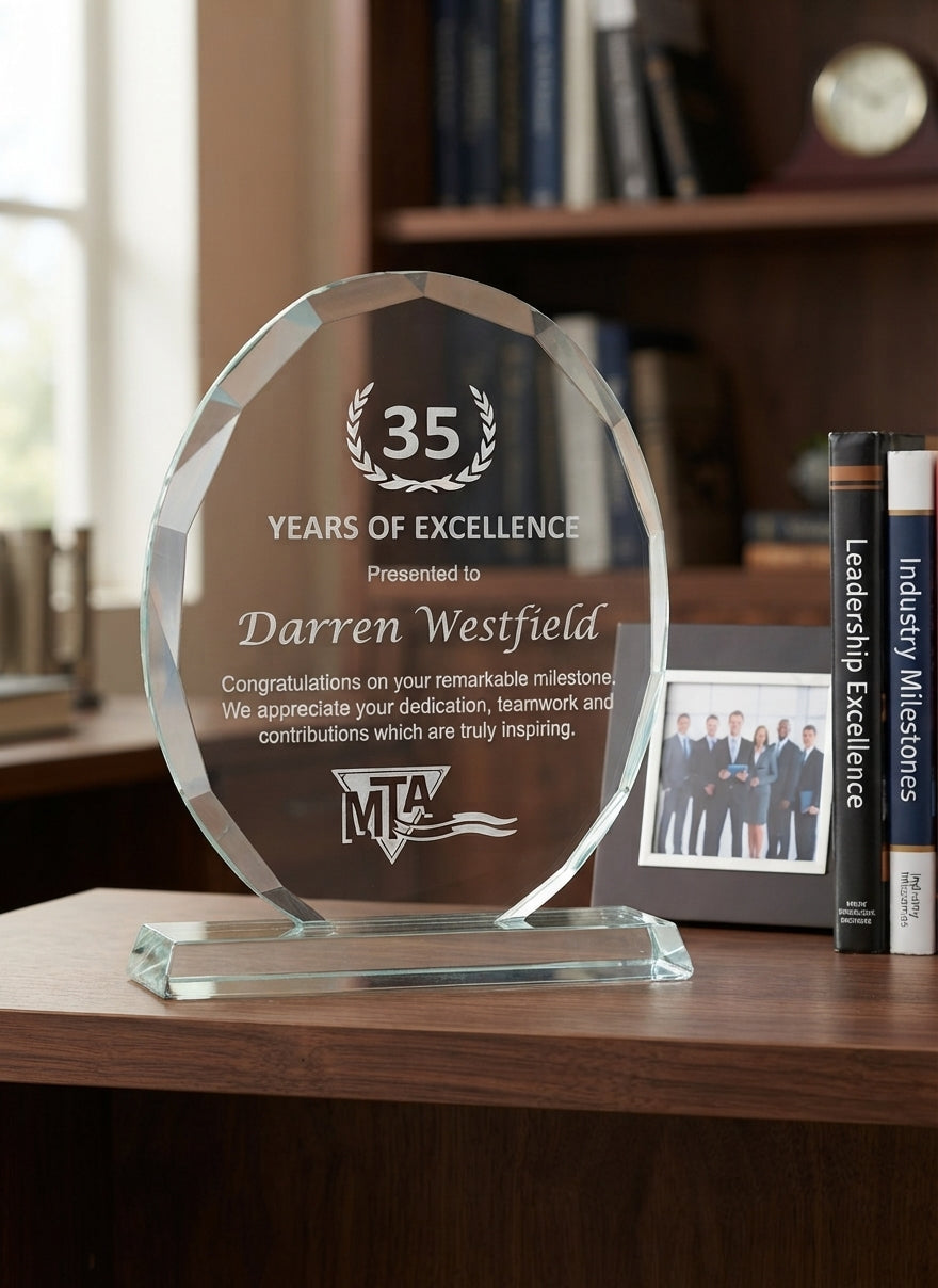 Faceted Edge Oval Crystal Award