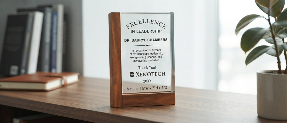 Premium Rectangle Crystal Award with Wood Edge