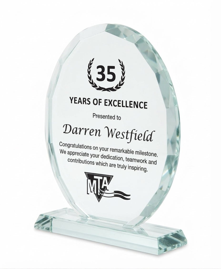 Faceted Edge Oval Crystal Award