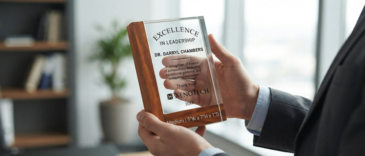 Premium Rectangle Crystal Award with Wood Edge