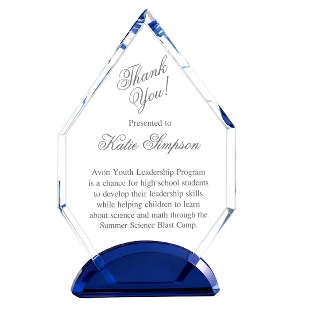 Arrowhead Crystal Award with Blue Base - Corporate