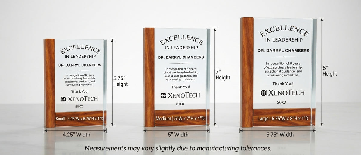 Premium Rectangle Crystal Award with Wood Edge
