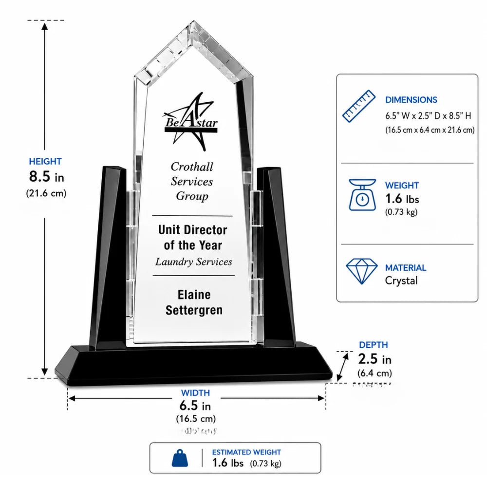 Sunridge Peak Crystal Award with Black Glass Accents