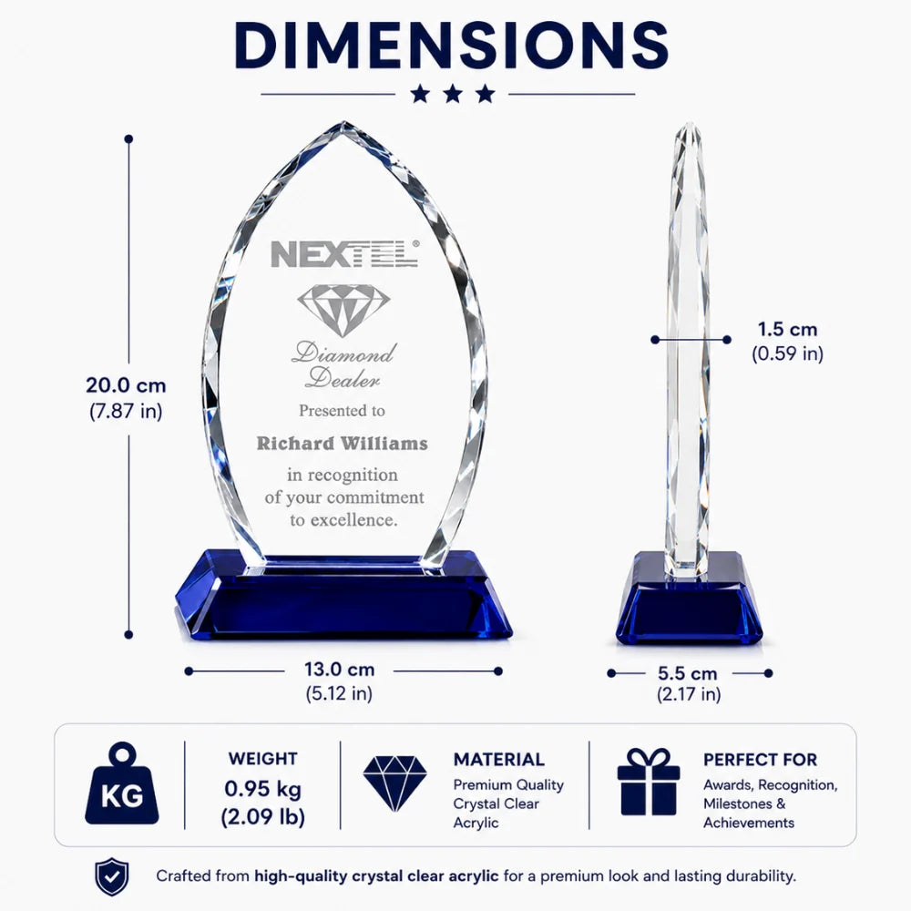Cool Blue Elliptic Crystal Award