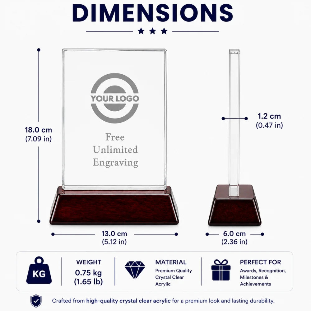 Rosewood Rectangle Crystal Award