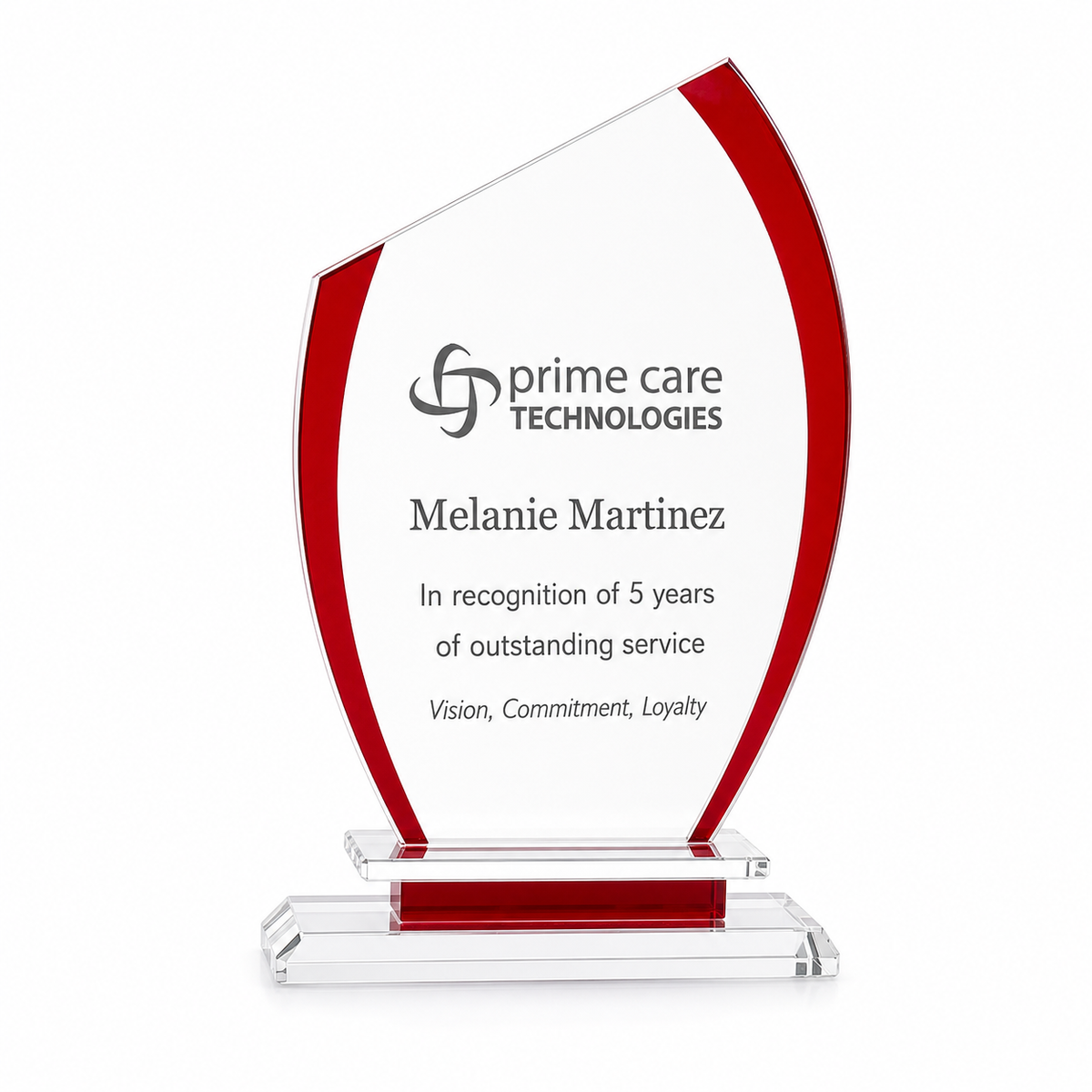 Red Semi Oval Crystal Award
