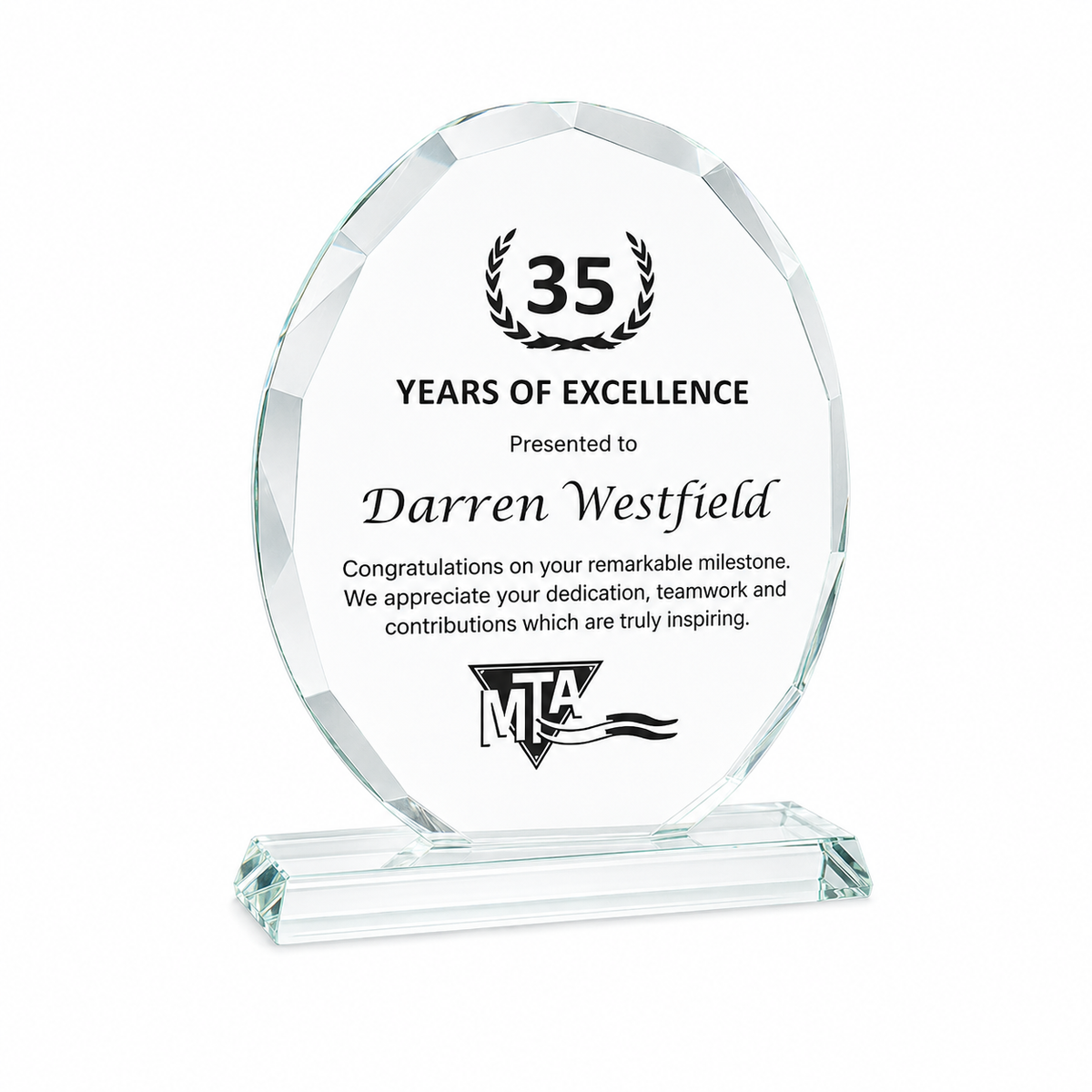 Faceted Edge Oval Crystal Award