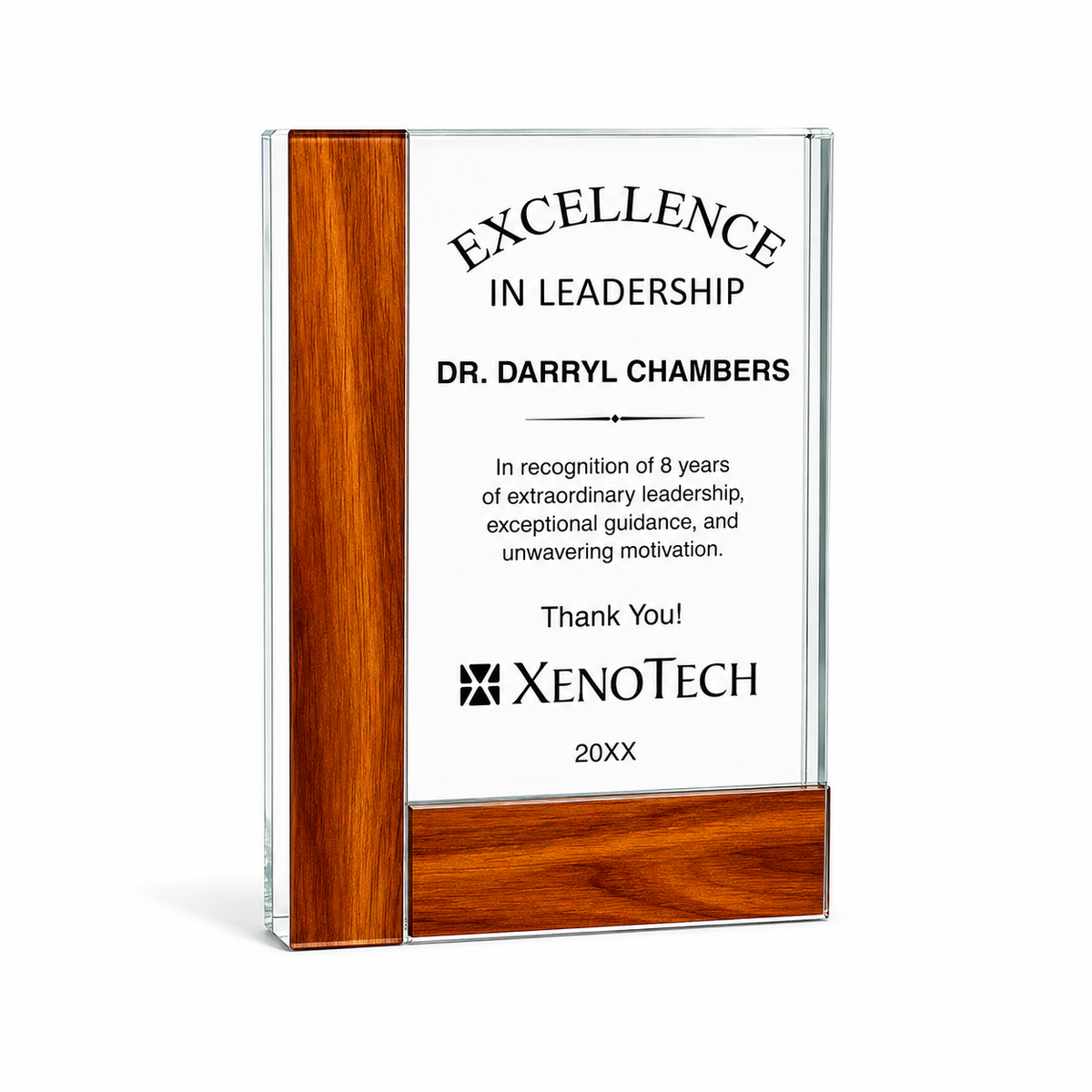 Premium Rectangle Crystal Award with Wood Edge